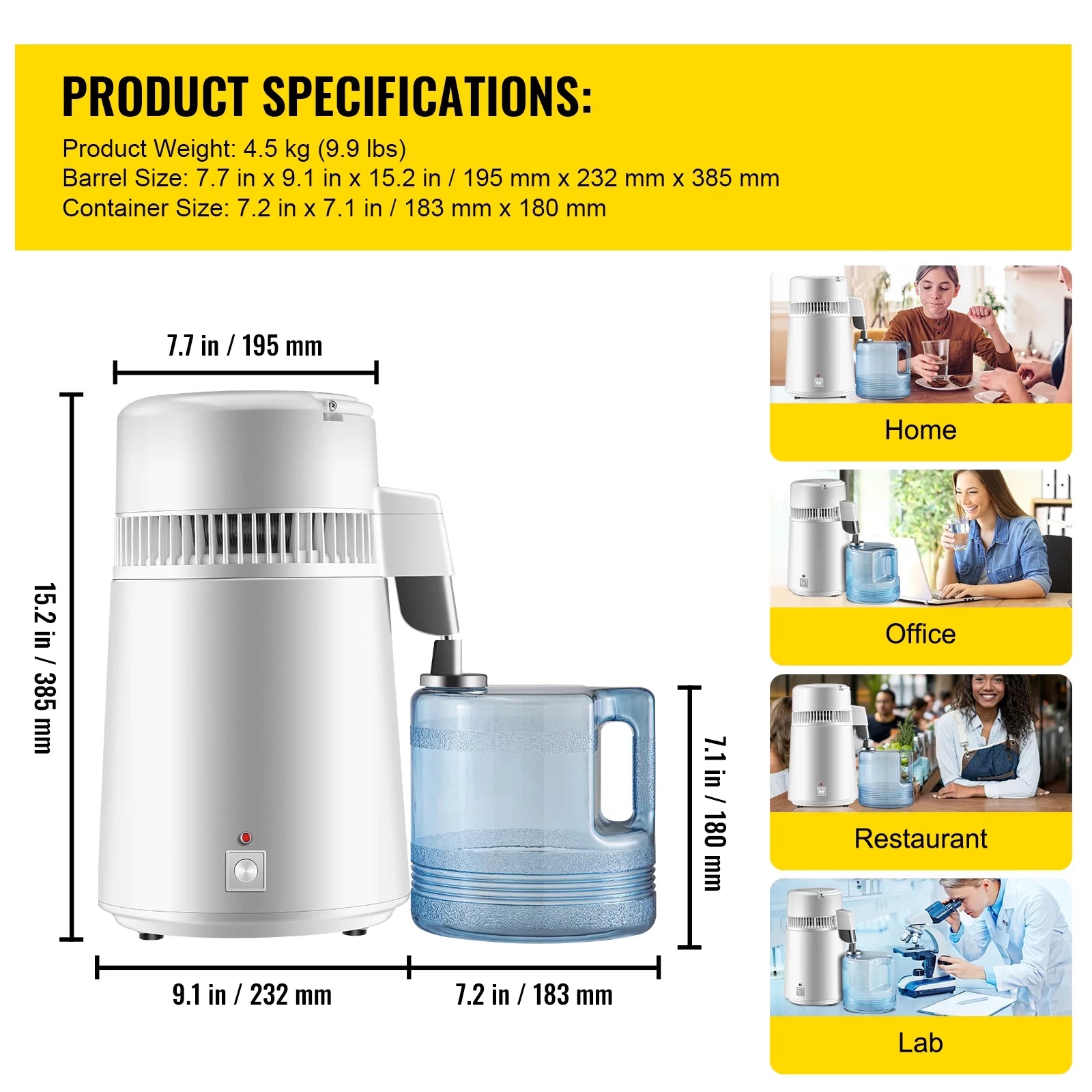 Pure Water Distiller 750W, 1.1 Gal / 4L, BPA Free Container G57642