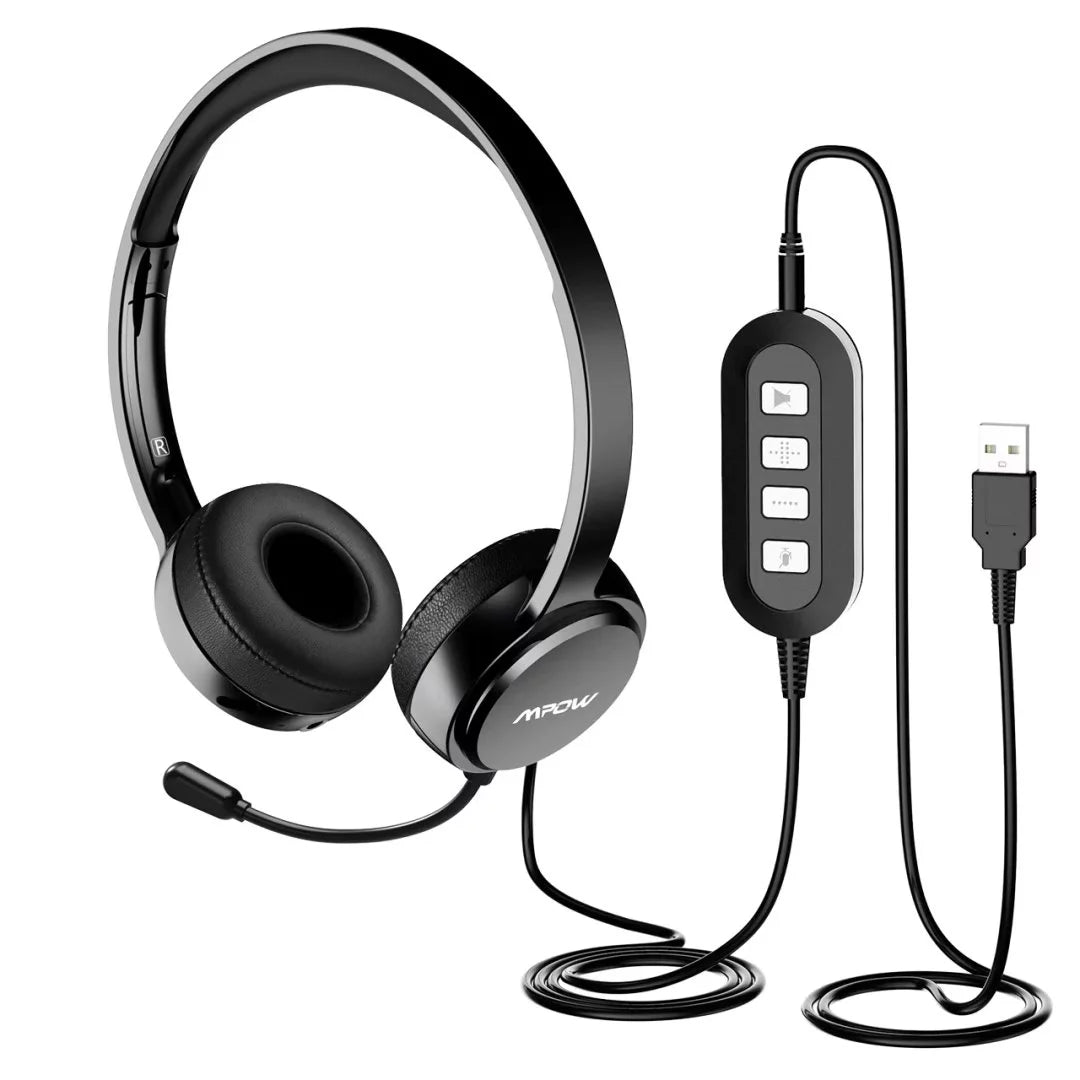 Mpow 071 USB Headset/ 3.5mm Computer Headset with Microphone Noise Cancelling, Lightweight PC Headset Wired Headphones, Business Headset for Skype, Webinar, Cell Phone, Call Center