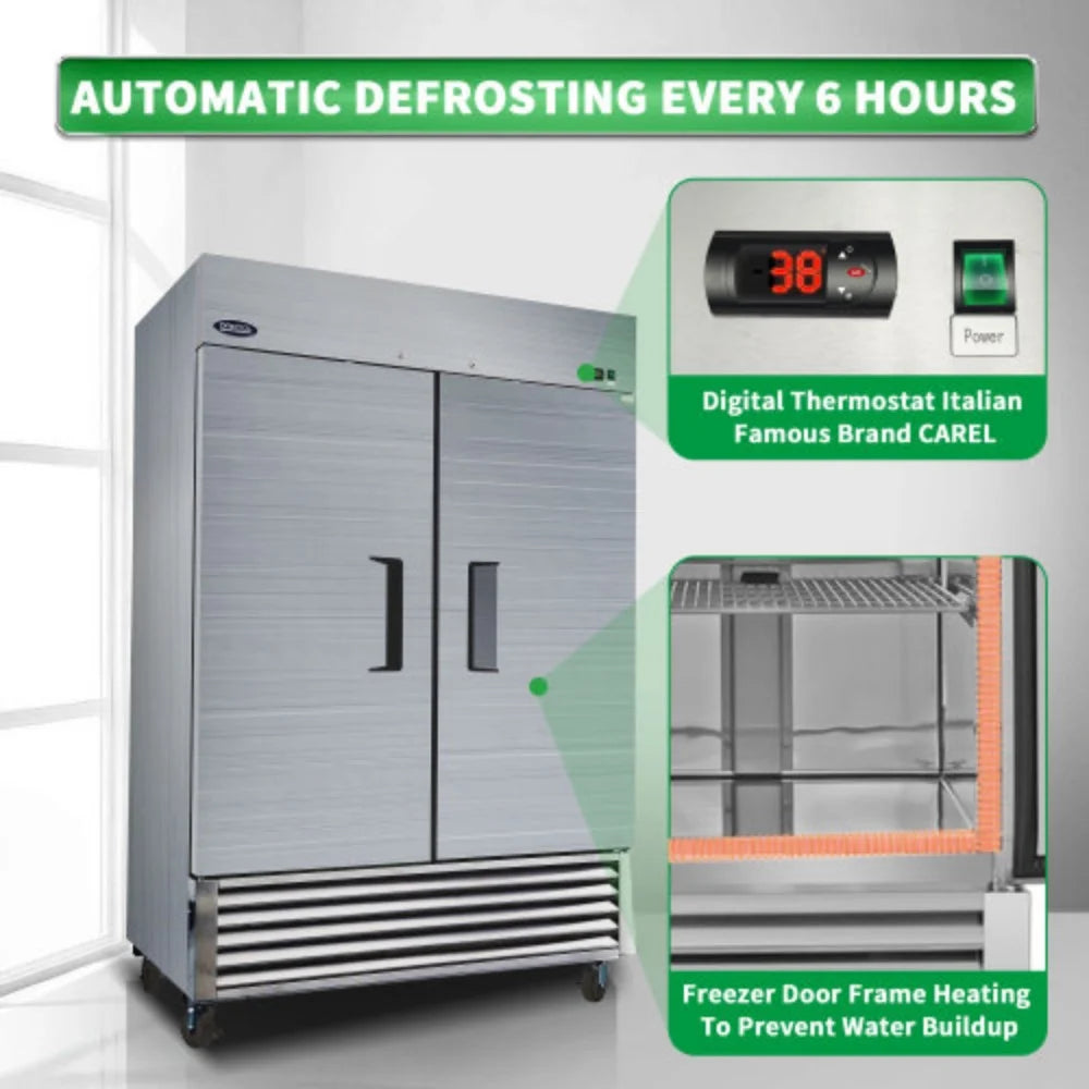 Commercial Refrigerator 49 Cu.ft 2 Solid Door Stainless Steel Upright Fridge F1545
