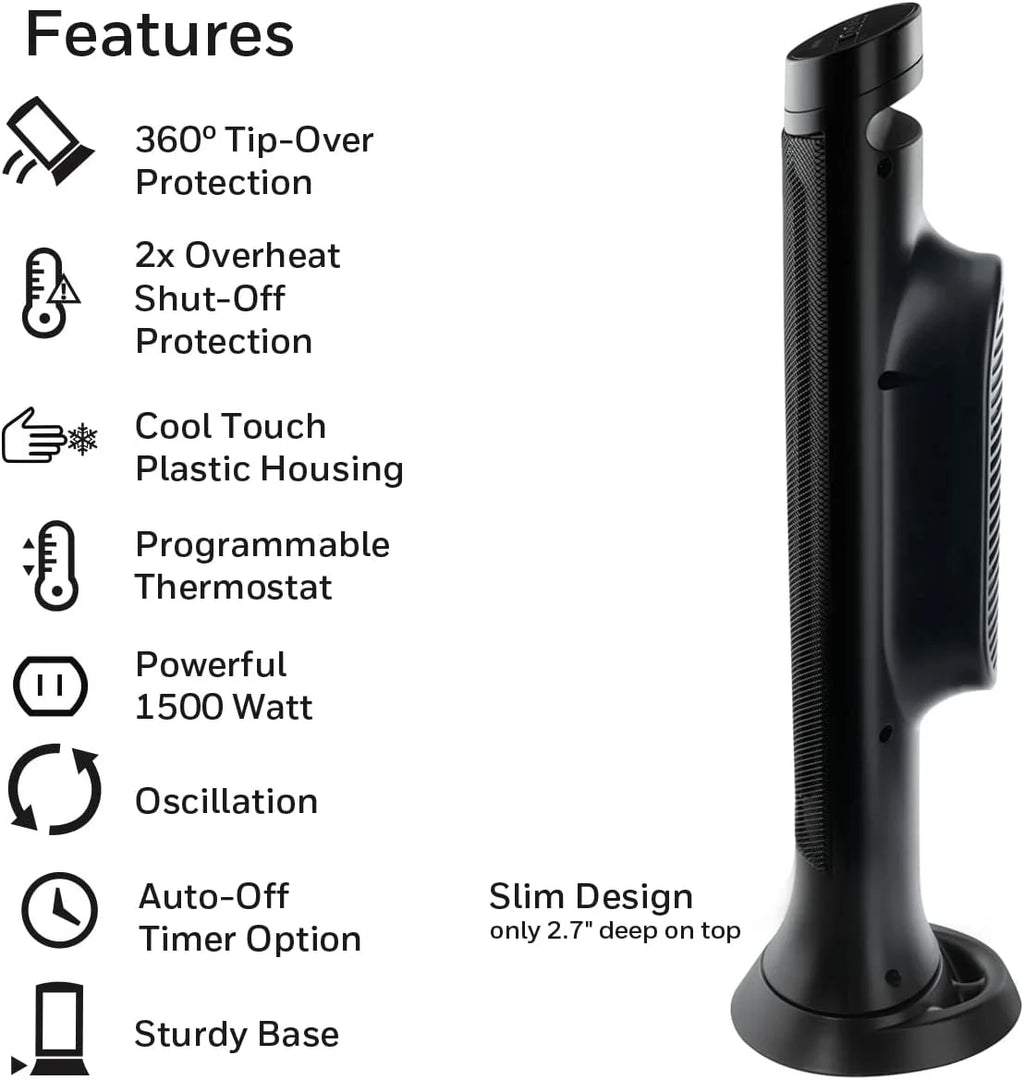 Slim Ceramic Portable Heater, Black O1451