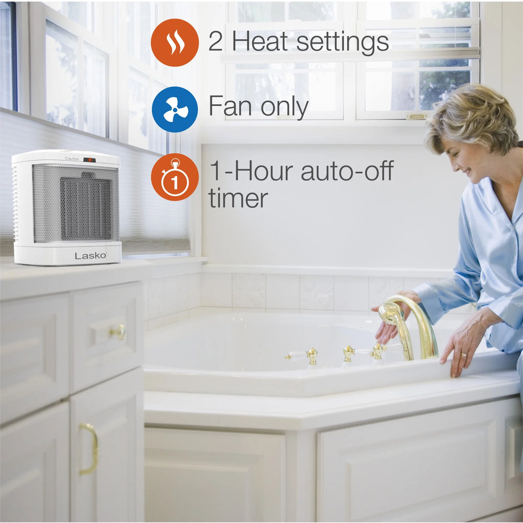 Bathroom Space Heater with Timer, White N224227
