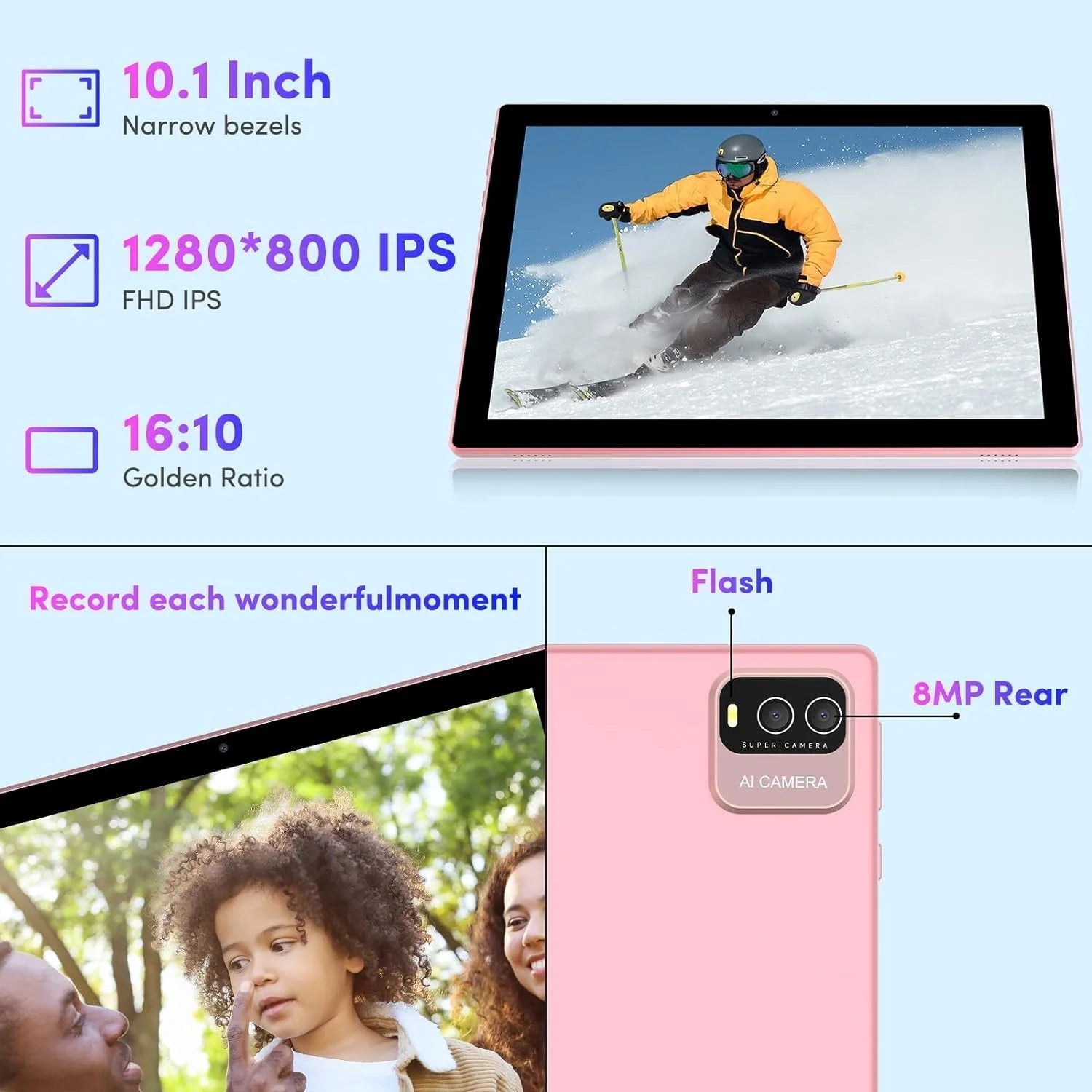 10.1 inch 2 in 1 Tablet with Keyboard, 8GB RAM 64GB ROM, Case Mouse Stylus F6412