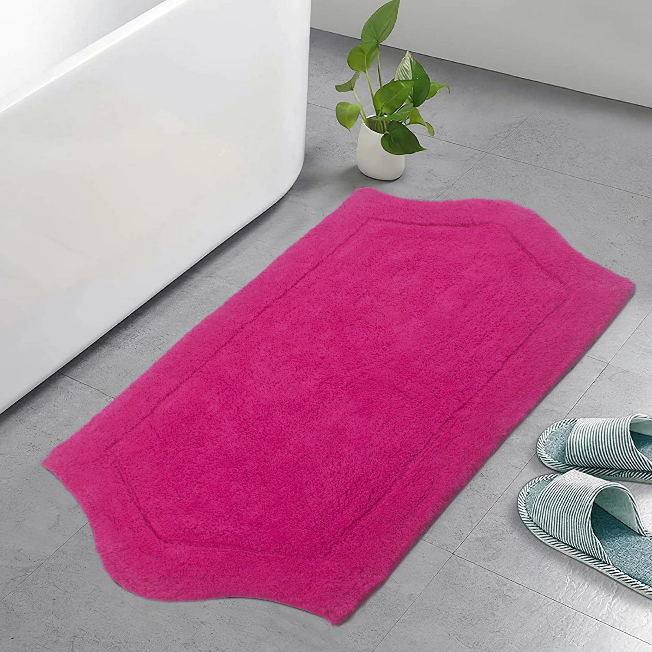 Home Weavers Waterford Collection 100% Cotton Tufted Bath Rug, Extra Soft and Absorbent Bath Rugs, Non-Slip Plush Bath Carpet, Machine Wash, bath rug for Bathroom, 24"x40" Rectangle, Hot Pink Rug