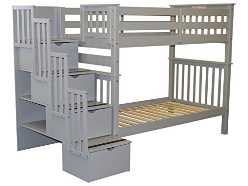 Tall Stairway Bunk Beds Twin over Twin with 4 Drawers, White N3183