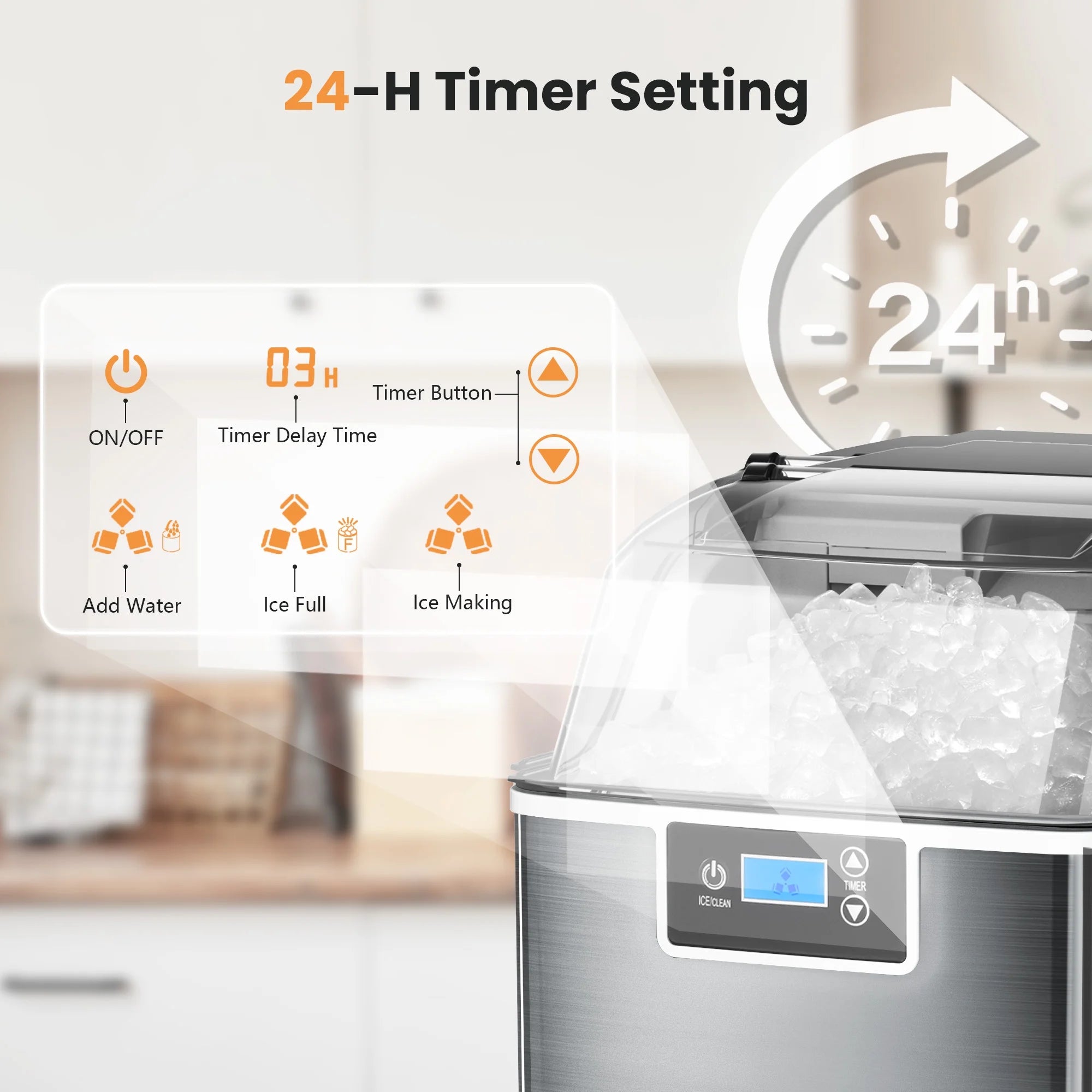 Countertop Nugget Ice Maker, 44 lbs/24H, Compact with Basket & Scoop V4812