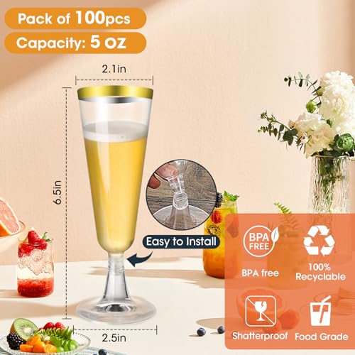 Champagne Flutes Plastic 40 Pcs Gold Glitter Disposable Wedding Party Cups Q321173