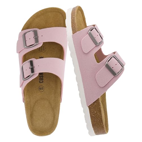 Women's Cork Footbed Sandals with Double Buckle Slip-On and Arch Support U61950