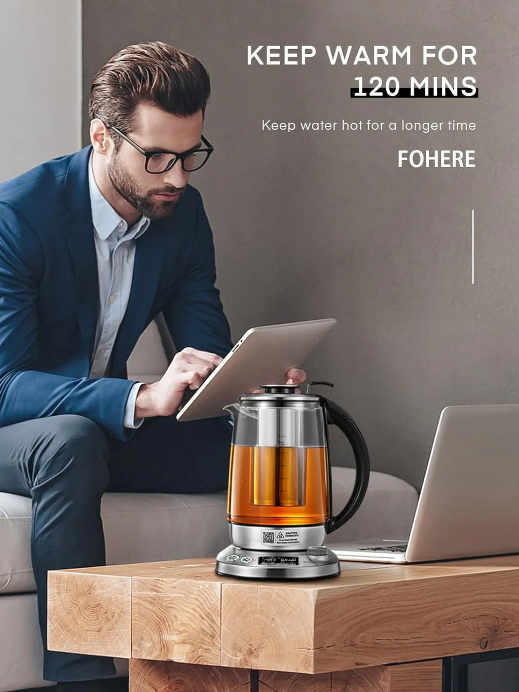 Electric Tea Kettle with Removable Infuser, Temperature Control, 1.7L B580106