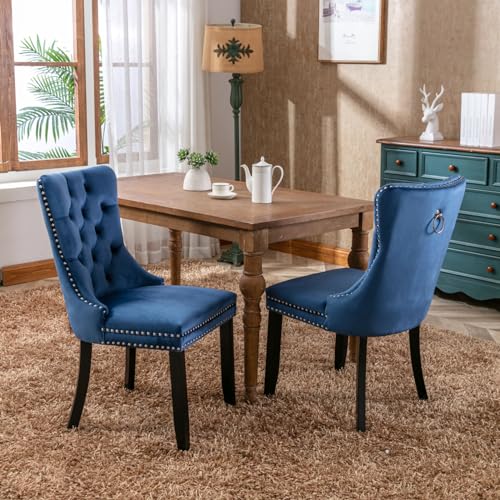 Velvet Dining Chairs Set of 2 with Solid Wood Legs E56169