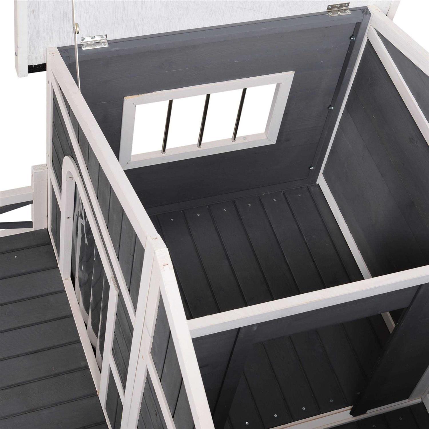 Large Wood Dog House Cabin Style with Porch Deck C215232