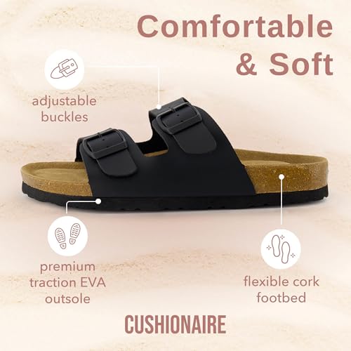 Women's Cork Footbed Sandals with Double Buckle Slip-On and Arch Support U61950
