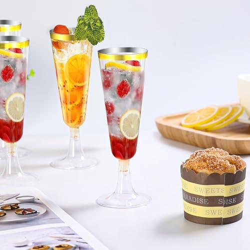 Champagne Flutes Plastic 40 Pcs Gold Glitter Disposable Wedding Party Cups Q321173