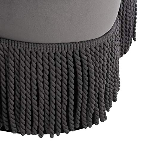Dark Grey Velvet Flower Ottoman K61755