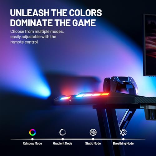 Gaming Desk with LED Lights Carbon Fibre Surface Computer Desk T641