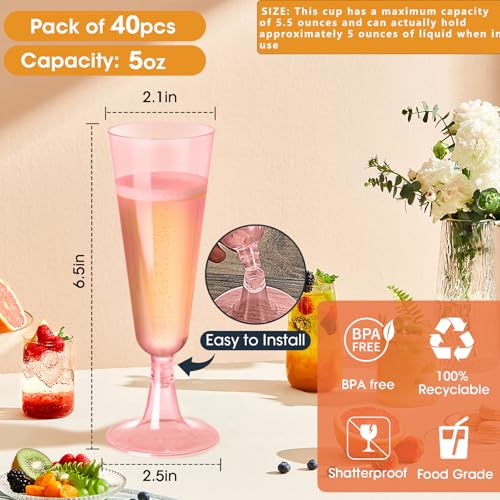 Champagne Flutes Plastic 40 Pcs Gold Glitter Disposable Wedding Party Cups Q321173