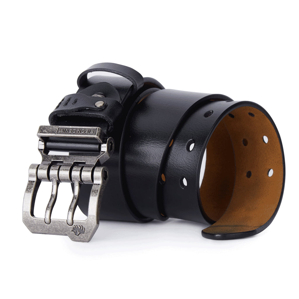 Men's Genuine Leather Dress Belt with Double Prong Buckle B1050