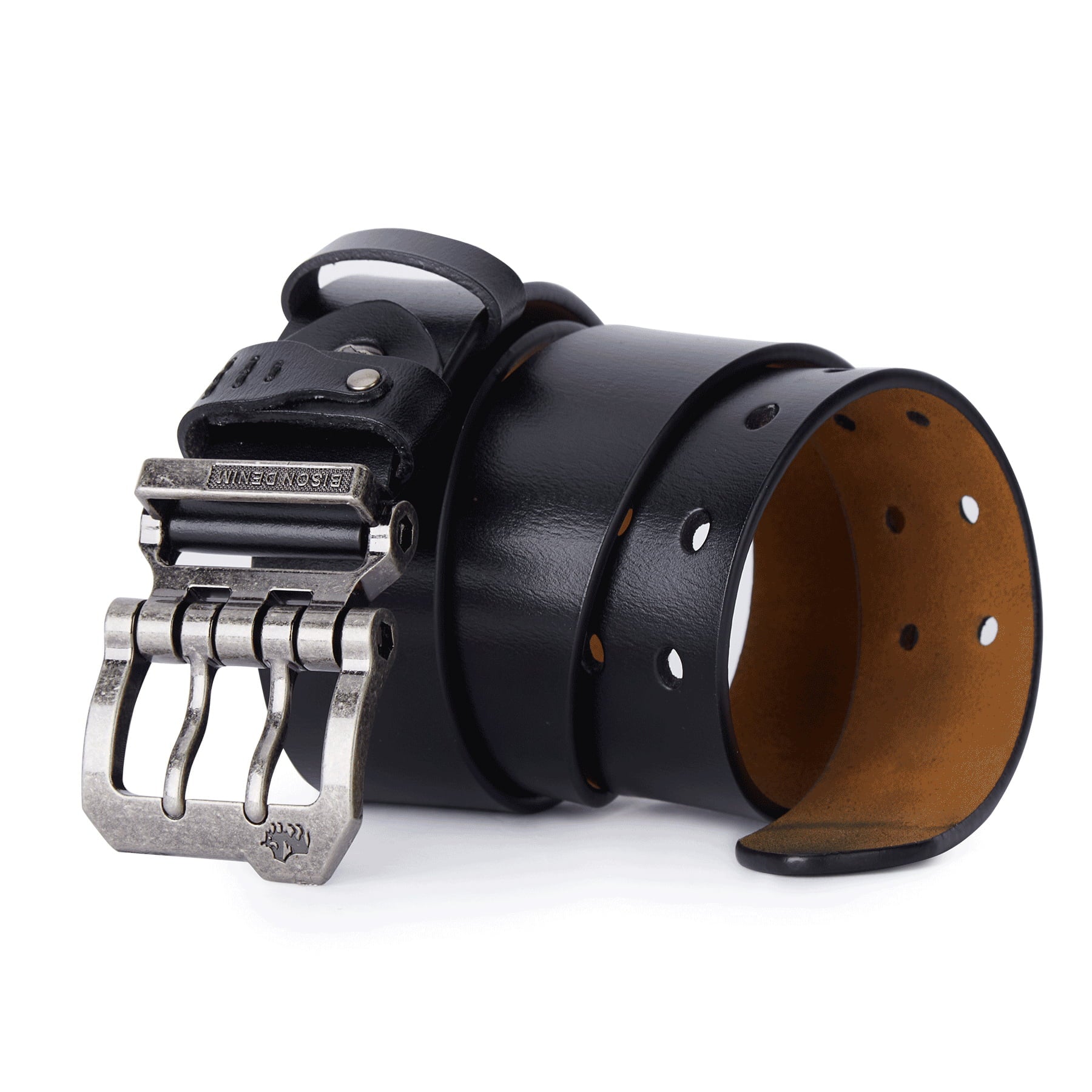 Men's Genuine Leather Dress Belt with Double Prong Buckle B1050