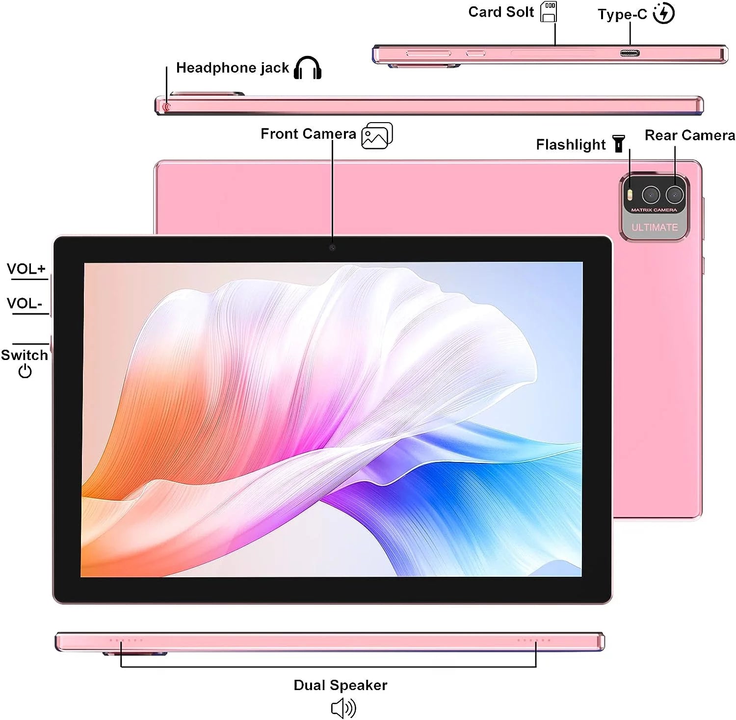 10.1 inch 2 in 1 Tablet with Keyboard, 8GB RAM 64GB ROM, Case Mouse Stylus F6412