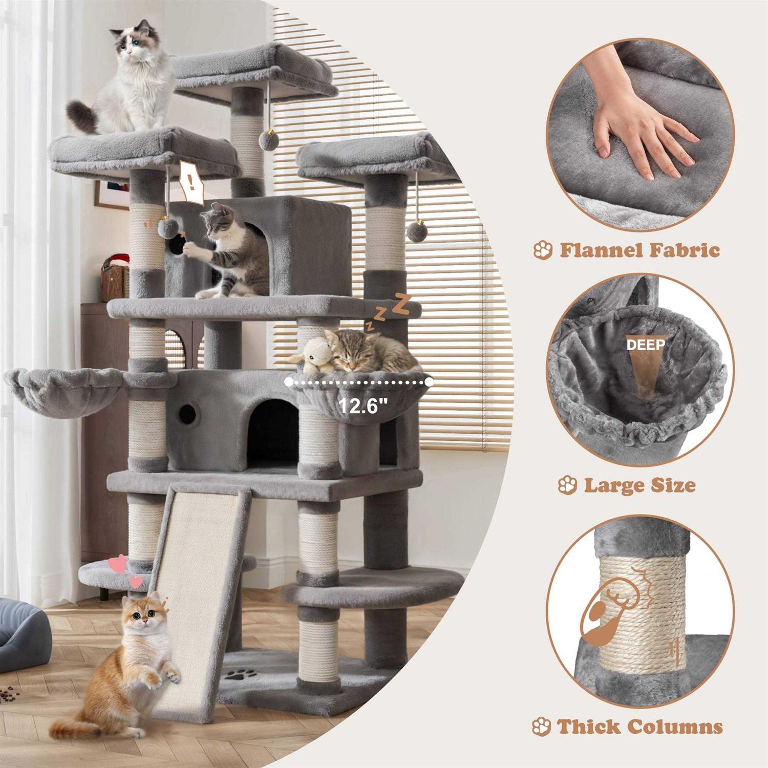 68 Inch Cat Tower Multi-Level Cat Tree with Scratching Posts T84914