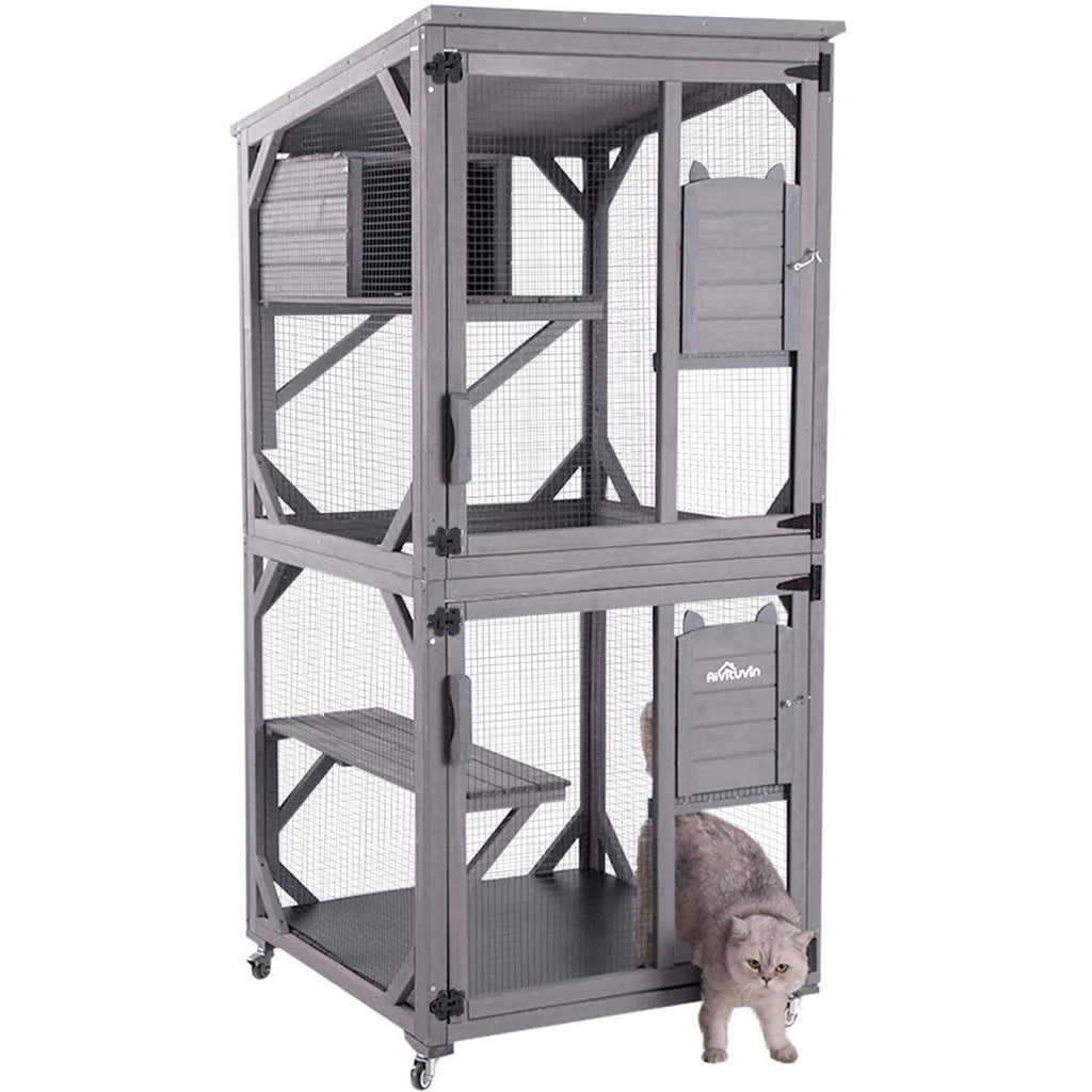 Outdoor Catio Cat Enclosures on Wheels with Resting Box and Waterproof Roof N839279