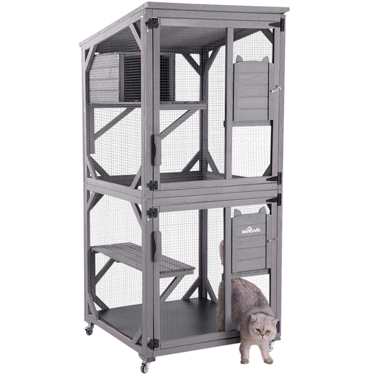 Outdoor Catio Cat Enclosures on Wheels with Resting Box and Waterproof Roof N839279