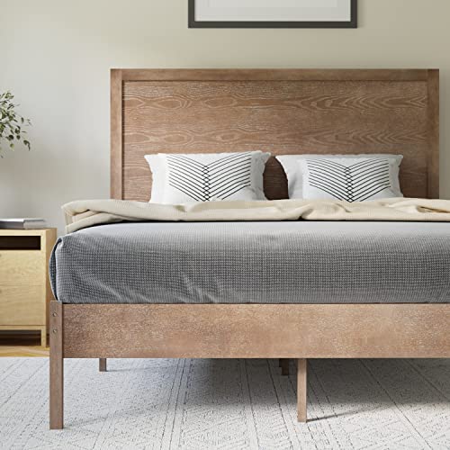 Solid Wood Platform Bed with Headboard, King Size, Dark Brown T492