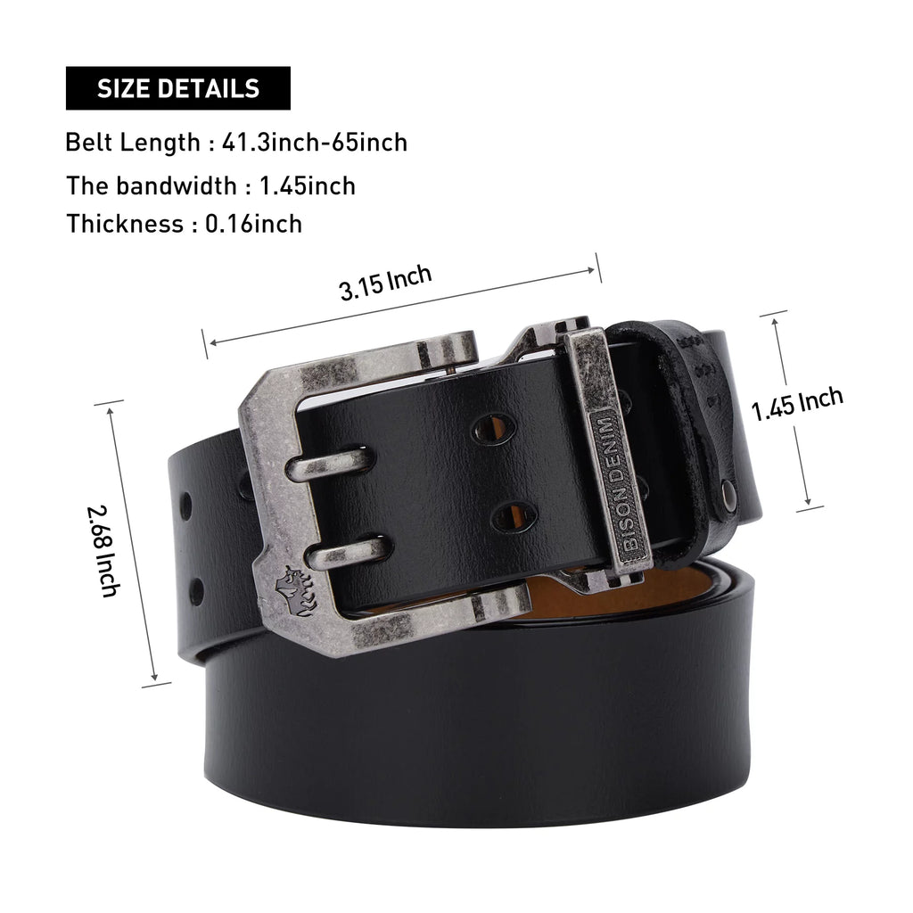 Men's Genuine Leather Dress Belt with Double Prong Buckle B1050