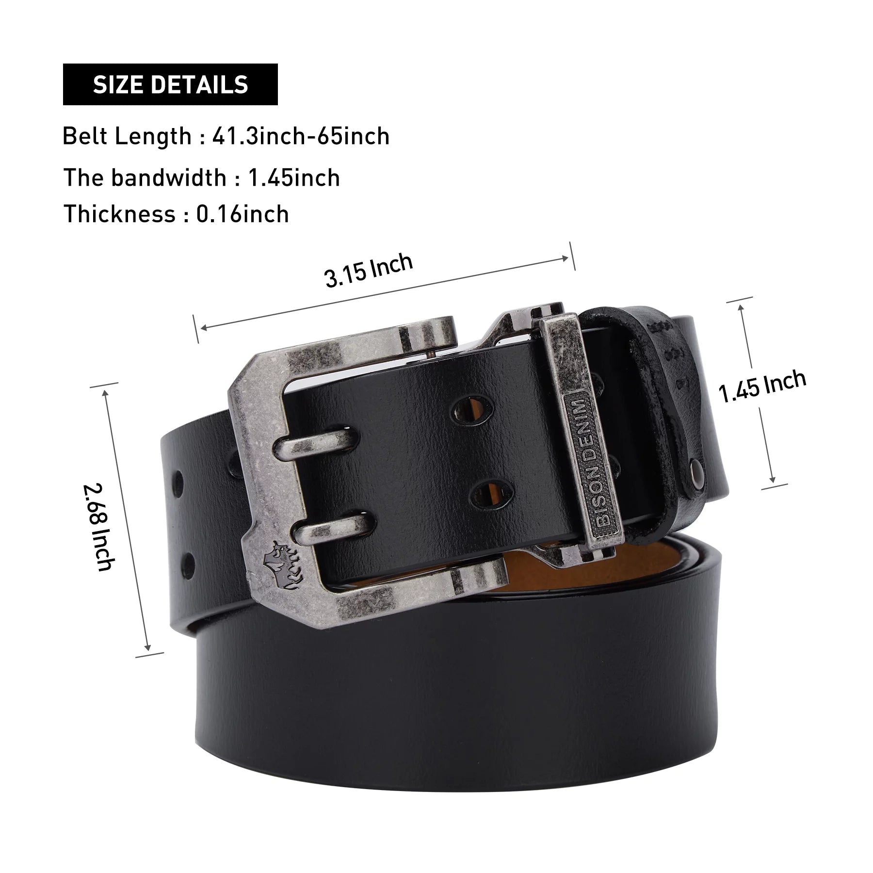 Men's Genuine Leather Dress Belt with Double Prong Buckle B1050