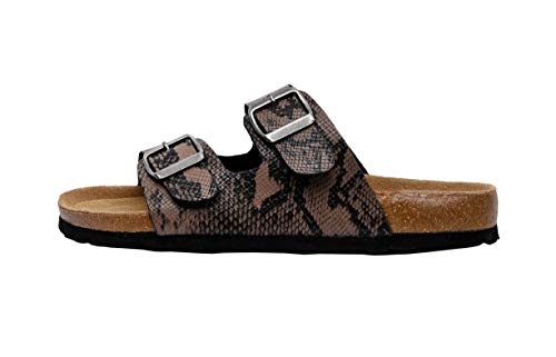 Women's Cork Footbed Sandals with Double Buckle Slip-On and Arch Support U61950