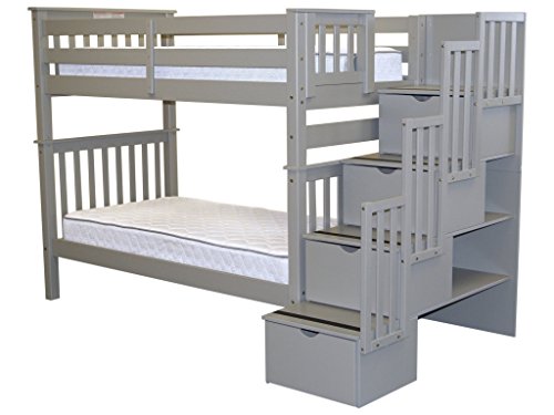 Tall Stairway Bunk Beds Twin over Twin with 4 Drawers, White N3183