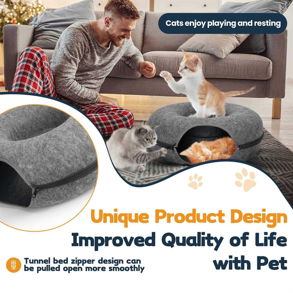 Cat Tunnel Bed with Detachable Donut Tunnels and Pet Blanket A525
