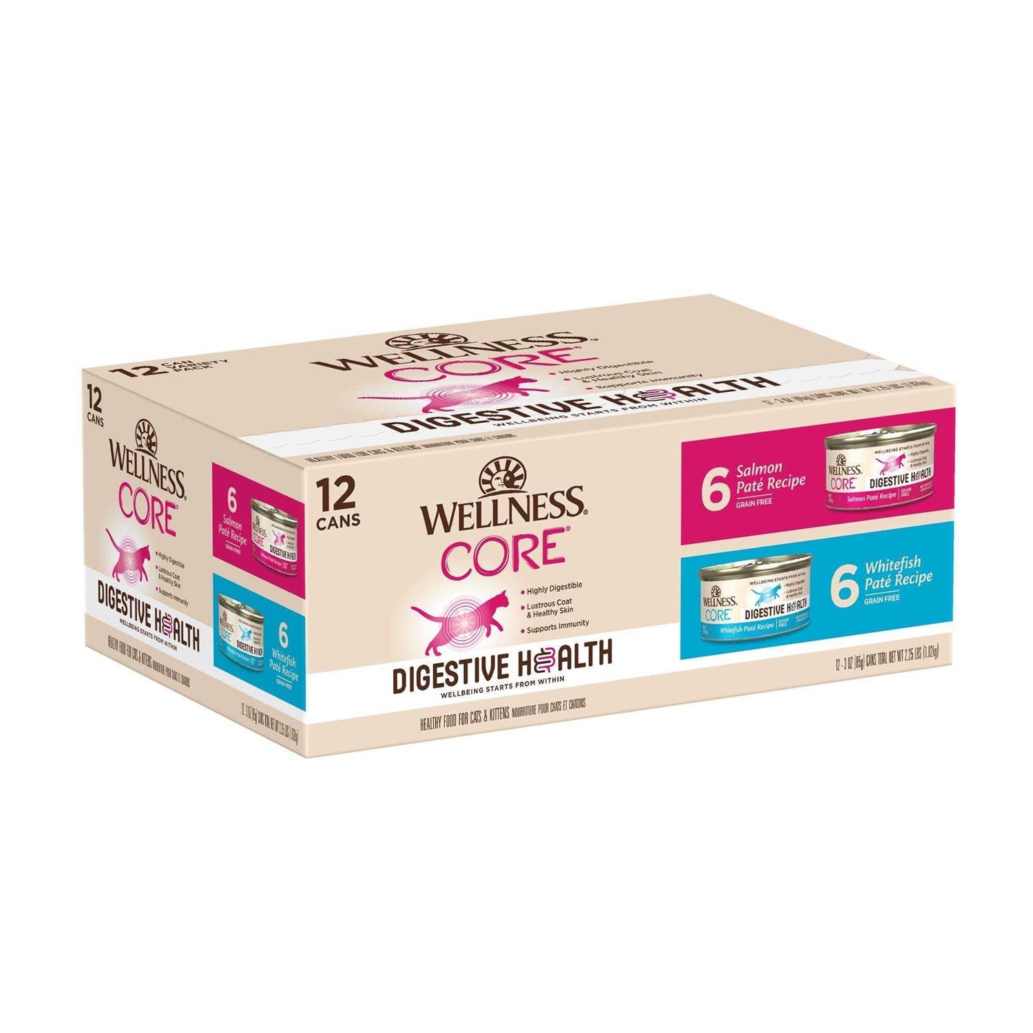 Wellness CORE Digestive Health Salmon &amp; Whitefish Pate Variety Pack Wet Cat Food - Pet Supplies online store