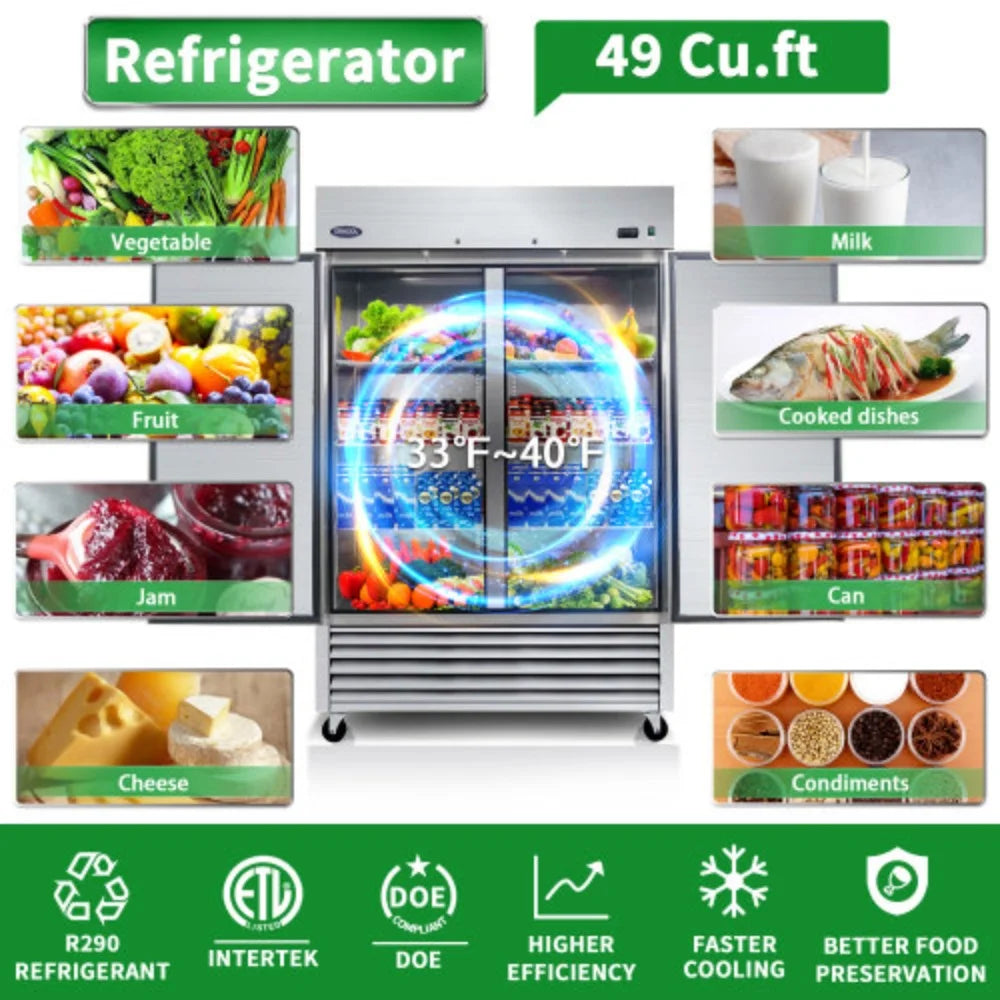 Commercial Refrigerator 49 Cu.ft 2 Solid Door Stainless Steel Upright Fridge F1545