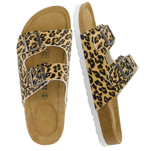 Women's Cork Footbed Sandals with Double Buckle Slip-On and Arch Support U61950