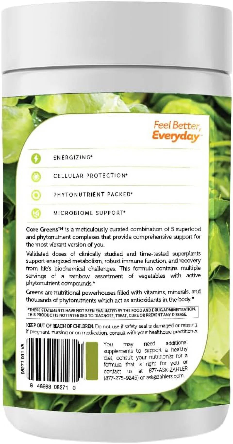 Core Greens Powder Superfood Supplement with Spirulina and Chlorophyll, Natural Citrus Flavor U7322