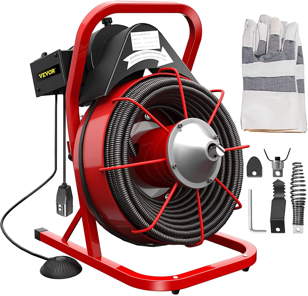 VEVOR Drain Cleaner Machine 75ft x 1/2 in, Drain Cleaning Machines 370W Drain Auger for 1" to 4" Pipes Electric Drain Snake Drill