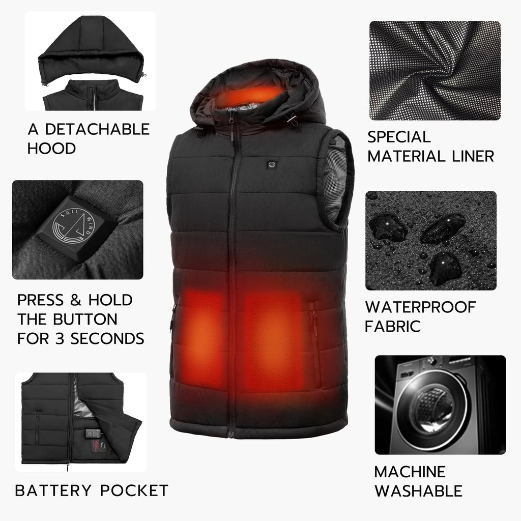 Men's Lightweight Heated Vest with Removable Hood K40086