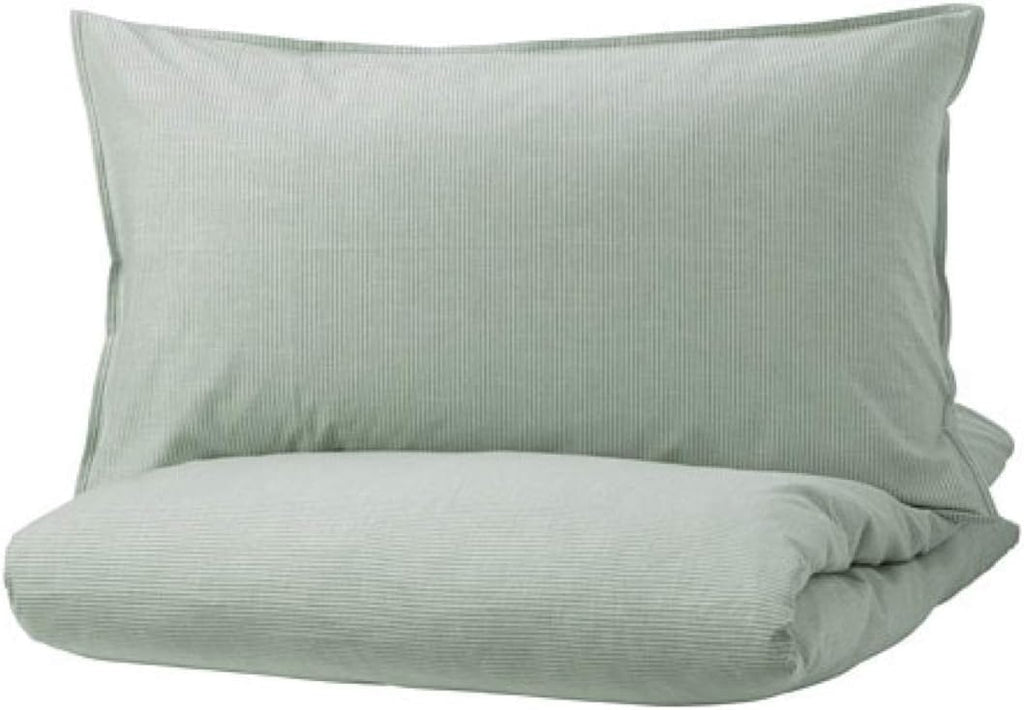 IKEA Bergpalm Duvet Cover and Pillowcases Green Stripe 104.231.84 Size: Full/Queen (Double/Queen)
