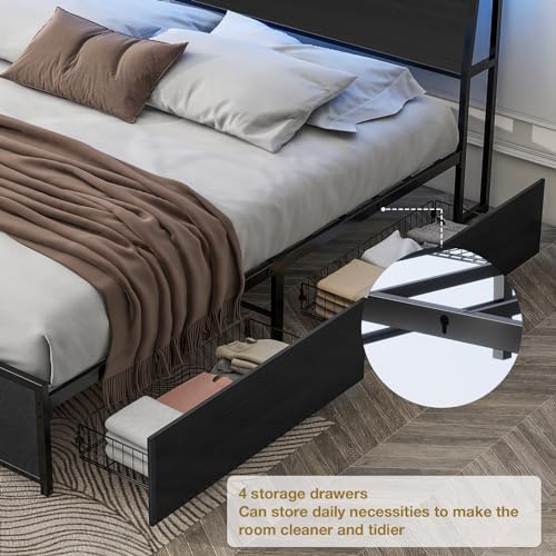 Metal Platform Bed Frame with LED Lights and Storage Drawers C706860