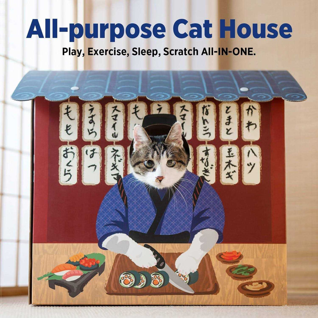 Large Sturdy Cardboard Cat House with Scratcher Cat Condo Bed R7854