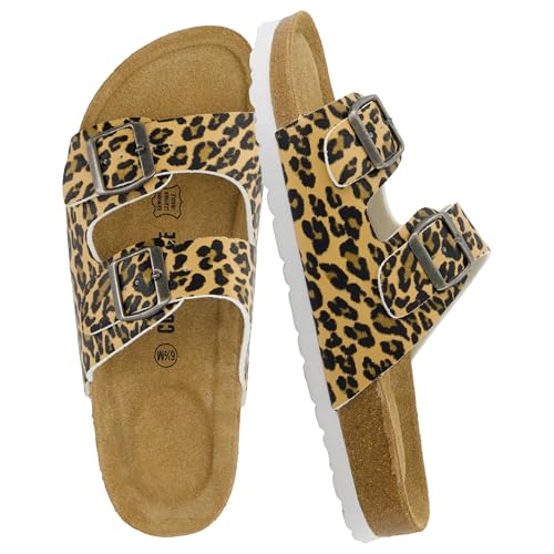 Women's Cork Footbed Sandals with Double Buckle Slip-On and Arch Support U61950