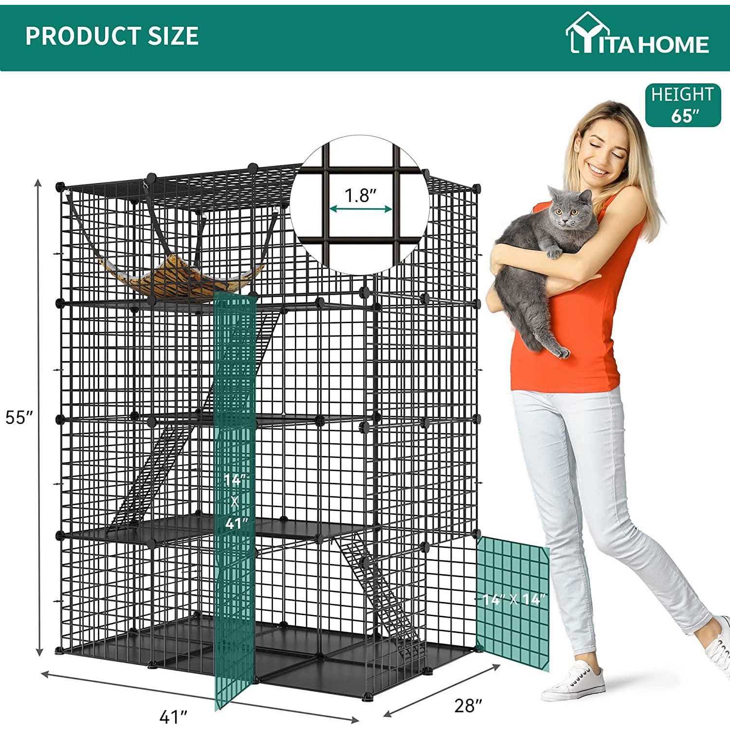 4-Tier Cat Cage with Hammock, Large Metal Wire Cat Playpen V406521