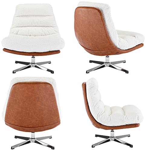 Accent Swivel Lounge Chair with Ottoman, Linen Upholstered, Ivory M878449