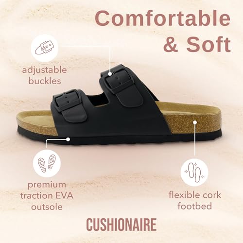Women's Cork Footbed Sandals with Double Buckle Slip-On and Arch Support U61950